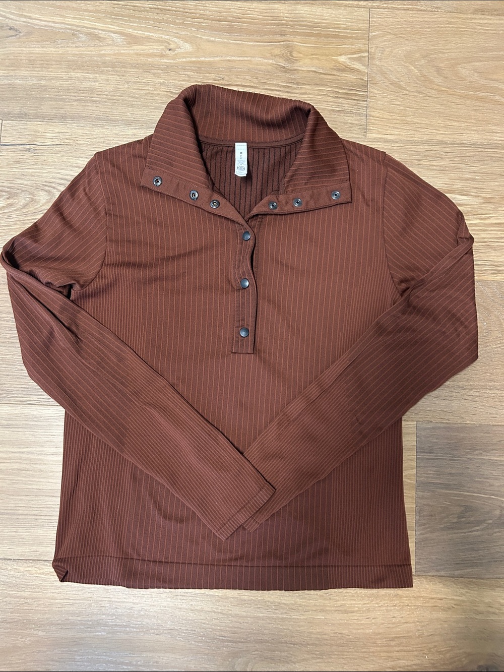 Athleta Brown Ribbed Snap-Front Long Sleeve Top Size Med Like New